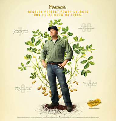 Peanuts: Because Perfect Power Sources Don’t Just Grow On Trees. National Peanut Board’s new advertising campaign, “The Perfectly Powerful Peanut,” takes a strikingly original approach to advertising with its use of hand-illustrated botanical art aimed at showcasing the authentic nature of peanuts as a plant-based source of nutrition. In this advertisement is Jeffrey Pope, a peanut farmer from Virginia.