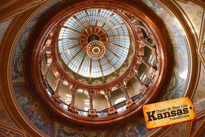 Kansas State Capitol multi-million dollar restoration of the majestic building is now complete. Visitors now enjoy the fruits of 14 years of labor on this basement-to-dome renovation. The new copper dome gleams brightly atop the one state capitol building that closely mimics the U.S. Capitol. Nearly 95% of the Capitol's original interior features were restored including stenciling and uncovering of historic murals.  The Kansas Capitol is open to visitors Mon-Fri from 8 am -5 pm and Saturday 8 am - 1 pm.
