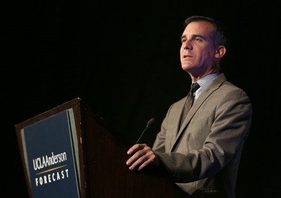 Los Angeles Mayor Eric Garcetti speaks at the UCLA Anderson Forecast event on April 2, 2014. 