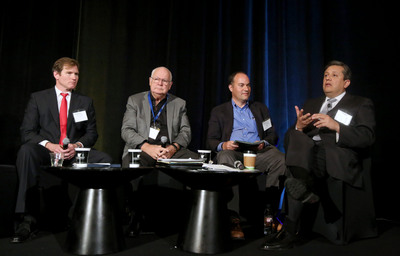 (Left to Right) Jim Tortorelli, John Husing, Matthew Kahn and Miguel Santana participate in a discussion on job availability at the UCLA Anderson Forecast event on April 2, 2014. 