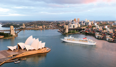 A Fred.Olsen Cruise Lines ship nears its destination of Balmoral in Sydney, Australia.