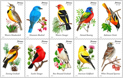 You don't need a smartphone to tweet once the Postal Service issues 10 colorful Songbirds Forever Stamps. The dedication ceremony takes place at 10:30 a.m. Sat. April 5 in Dallas at the Trinity River Audubon Center.