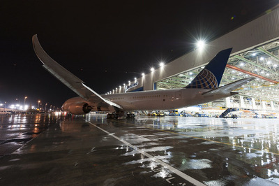 United's first 787-9 Dreamliner rolled out of final assembly at Boeing's Everett, Wash., facility on April 9, 2014.
