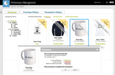 In the new release of NICE Performance Management, organizations can award points for good performance. Employees can 'cash' these in for goods and services