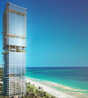 A rendering of Turnberry Ocean Club, a 52-story, 150-unit luxury condominium tower in Sunny Isles Beach, designed by Carlos Zapata, to be built by Turnberry Associates. Condos will be priced from $3 million to $22 million.