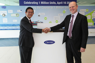 Leaders from Carrier Transicold today presented its 1 millionth container refrigeration unit to representatives from CMA CGM, one of the world’s largest container shipping companies, at the Carrier manufacturing plant in Singapore.