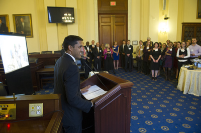 USAID Administrator Dr. Rajiv Shah delivering the reception's keynote speech 