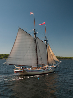 The Rockland, Maine, passenger schooner Heritage is the largest two-masted vessel in Maine's historic windjammer fleet. It was designed and built by owners and Captains Doug and Linda Lee, who have sailed passenger schooners off the Maine coast for 45 years. Photo credit: Fred LeBlanc