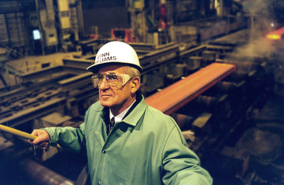 Retired USW International President Lynn R. Williams in a steel mill.