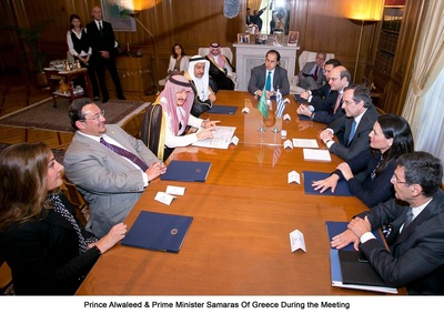 Prince Alwaleed meets with Prime Minister Samaras of Greece in Athens