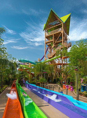 Ihu's Breakaway Falls - Orlando's tallest, steepest and only multi-drop tower slide of its kind is now open at Aquatica Orlando.