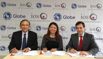 Globe Chief Executive Officer & Executive Vice President for International and Business Markets Gil Genio and Globe Senior Vice President for International Business Rizza Maniego-Eala formalize Globe Telecom's partnership with Ingenium Outsourcing Services, S.L.U. through its CEO Sergio Cano Ferrer.