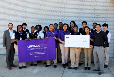 CNA's Alok Mehta presents $10,000 donation to Chicago Tech Academy
