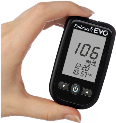 The EmbraceEVO(TM) blood glucose meter with a sleek, compact design, is uniquely available as an affordable all-in-one starter kit for value and convenience.