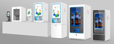 PepsiCo's beverage equipment innovation portfolio (L-R): Pepsi Spire 1.1; Pepsi Spire Ice Dispenser; Pepsi Spire 2.0; Pepsi Spire 5.0 countertop; Pepsi Spire 5.0 free-standing; Pepsi Interactive Vending Machine; Pepsi Smart Cooler.