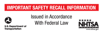 New standardized car recall notice label created by the NHTSA in 2014.