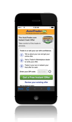 Consumers can now generate a Trade-In Marketplace Instant Cash Offer via their mobile phones through the AutoTrader.com mobile site or through the AutoTrader.com apps for iPhones and Android smartphones.