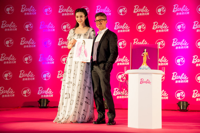 Chinese Celebrity Fan Bingbing with Robert Best, Chief Designer for Barbie Special Line to Celebrity the Launch of Her Own Celebrity Doll in Shanghai