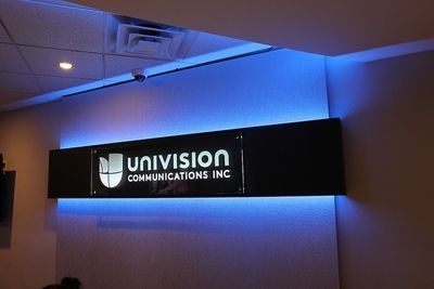Impact Signs installed four new signs at Univision, each one communicating a slightly different identity and purpose. The Univision Communications Inc. sign is composed of cut acrylic with stainless stand offs to add a dimensional effect.