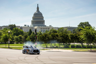 Rallycross Car Races By National Monuments In The Streets Of Washington, DC