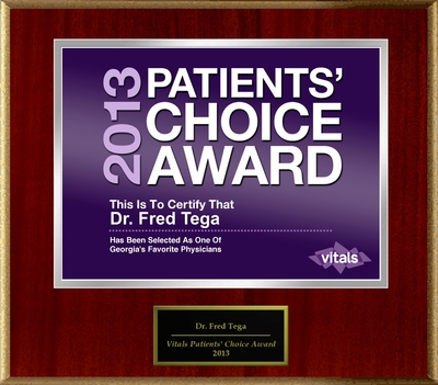 Dr. Fred Tega of Newnan, GA Named a Patients' Choice Award Winner for 2013