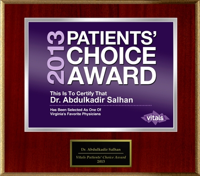 Dr. Abdulkadir Salhan of Alexandria, VA Named a Patients' Choice Award Winner for 2013