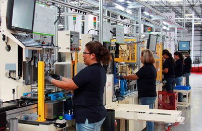 Production line of the LG Innotek automotive components plant in San Juan del Rio, Mexico