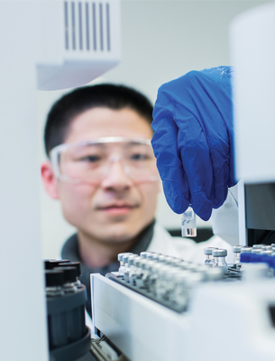 FMC Corporation reported the company invested 57 percent of its 2013 research and development spend on projects that impact global sustainability challenges.  Zheng Chen, senior analytical chemist, conducts gas chromatography analysis at the new FMC Asia Innovation Center in Shanghai.