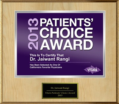 Dr. Jaiwant Rangi, MD, FACE of Cameron Park,, CA Named a Patients' Choice Award Winner for 2013