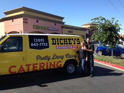 Veronica and Miguel Ruiz outside their first Dickey's Barbecue Pit in Tracy. Three day grand opening kicks off Thursday.