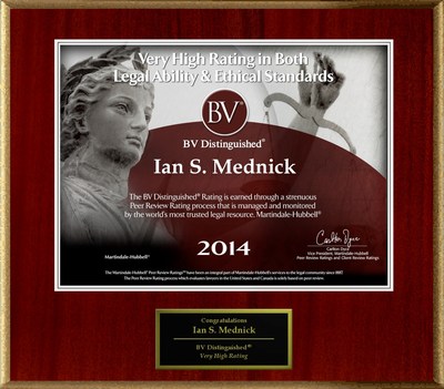 Attorney Ian S. Mednick has Achieved a BV Distinguished™ Peer Review Rating™ from Martindale-Hubbell®.
