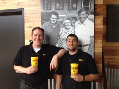 Marty Ballard and Jason Ellis inside their new Dickey's Barbecue Pit in Tupelo. Grand opening kicks off Thursday.