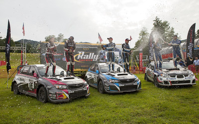 Subaru Rally Team USA sealed their 2014 Rally America Championship title with a 1-2 finish at New England Forest Rally. Adam Yeoman of FY Racing took third for an all-Subaru podium.