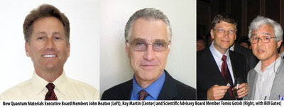 New Quantum Materials Corp. Board Members John Heaton (left), Ray Martin (center) and Scientific Advisory Board Member Tomio Gotoh (right) pictured with Bill Gates.