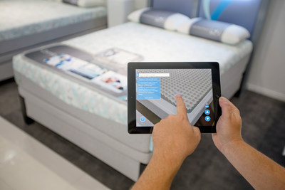 SIMulator, Simmons' proprietary augmented reality app, uses a customized trackable image to trigger an interactive 3-D model that breaks down a mattress layer-by-layer. This technology, with the ability to give users a look 