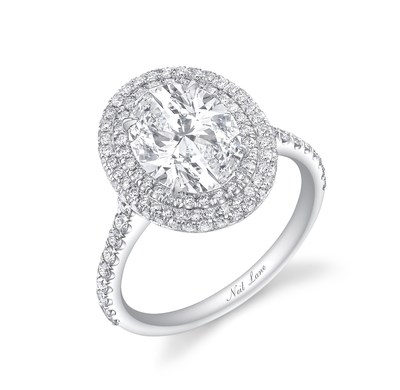 Platinum diamond ring set with a central oval cut diamond surrounded ...