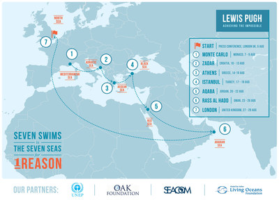 Map shows route of Lewis Pugh's seven swims in seven seas for one reason