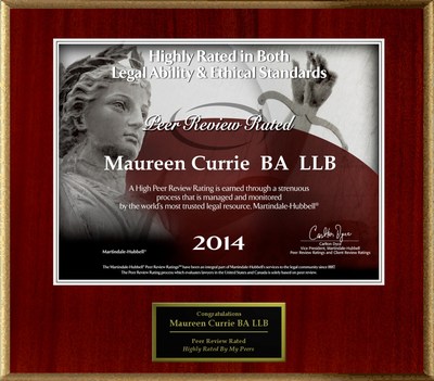 Attorney Maureen Currie has Achieved a Peer Review Rating™ from Martindale-Hubbell®