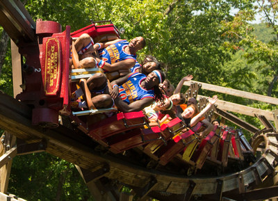 Members of the world famous Harlem Globetrotters travel through the double barrel roll of Outlaw Run, known to be the world's most daring wooden roller coaster, at Silver Dollar City Theme Park in Branson, Mo.  Silver Dollar City announced today a six-week in-residence at the park for the Globetrotters in the summer of 2015, featuring a 30-minute basketball experience performed three times daily. Silver Dollar City is an internationally awarded 1880s theme park ...