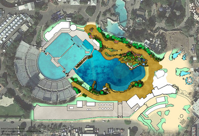 Overhead view of plans for SeaWorld's expanded killer whale environment.  The new habitat will nearly double in size.