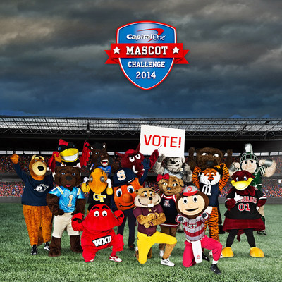 Sixteen university icons are preparing to suit up and go beak-to-paw, fruit-to-nut and stinger-to-hoof in the 2014 Capital One Mascot Challenge.  Driven exclusively by fan voting, the last mascot standing will be named the Capital One National Mascot of the Year at the conclusion of college football season.