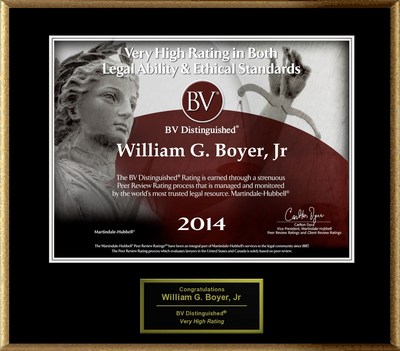 Attorney William G. Boyer Jr has Achieved a BV Distinguished™ Peer Review Rating™ from Martindale-Hubbell®.
