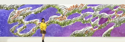 "Purple Swamp/Tiger Lily" Acrylic on canvas, 8x32 feet