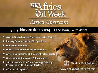 Global Pacific &amp; Partners sedia a 21a Africa Oil Week na Cidade do Cabo, África do Sul, entre os dias 3 e 7 de novembro de 2014