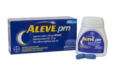 Bayer HealthCare LLC announces an exciting innovation in the nighttime pain reliever category with the launch of Aleve(R) PM, now available at retailers nationwide.  Aleve PM is the first over-the-counter (OTC) PM product with a safe sleep aid plus the 12-hour pain relieving strength of Aleve for pain relief that can last until the morning.