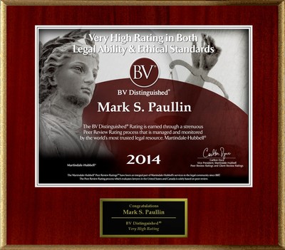 Attorney Mark S. Paullin has Achieved a BV Distinguished™ Peer Review Rating™ from Martindale-Hubbell®.