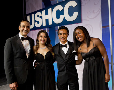 The top three winners of the second annual Liberty Power Bright Horizons Scholarship award were honored at a gala during the United States Hispanic Chamber of Commerce National Convention, which took place in Salt Lake City, Utah September 21 - 23. A total of $18,000 was awarded. From left to right: David Hernandez, co-founder and CEO of Liberty Power; Ileana Delgado, Blane Wilson, and Chelsea Clark, recipients of the Bright Horizons Scholarship.