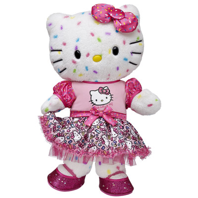 Our 40th Anniversary Hello Kitty wears a signature party dress to celebrate the occasion, as well as a party-inspired rainbow confetti fur pattern.