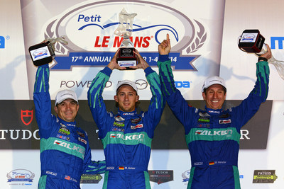 Team Falken Tire wins the 2014 Petit Le Mans at Road Atlanta in the GTLM class. From left to right, drivers Bryan Sellers, Marco Holzer, Wolf Henzler. Photo courtesy of Falken Tire Corporation.