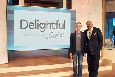 Sam Yagan, CEO of Match Group, and Steve Harvey, onset at the Steve Harvey show in Chicago, where they announced news of their new partnership, an online dating platform Delightful.com.